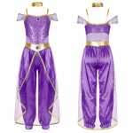 T&uuml;drukute Araabia printsessi kost&uuml;&uuml;m, varrukateta, l&auml;ikivate litritega pika kombinesooni bodi ja kaelariietus Cosplay k&otilde;hutantsu jaoks 13-14 Years lilla