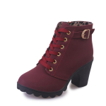 Turske kontsaga l&uuml;hikesed saapad naiste mudelid, n&ouml;&ouml;riga &uuml;mmargune pea Naiste saapad mattmaterjalist Paks k&otilde;rge kontsaga l&uuml;hikesed saapad 42 punane