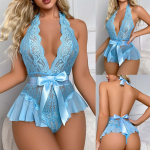 Naiste armsale t&uuml;drukule, soliidne erootiline pesu Deep V pitsist vibukost&uuml;&uuml;m, seelik M helesinine v&auml;rv