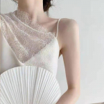 Seksikas varrukateta pitspluus Naiste suvised topid Solid Oltideta Alumine Vest V&otilde;rgusilmast p&auml;rlkoelised Tank-s&auml;rgid Naiste riided 19490 One Size valge