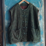 Johnature Naiste Vintage Patchwork Print Lillelised vestid Mantlid O-kaelusega varrukateta topelt puuvillased n&ouml;&ouml;ptaskud Hiina stiilis vestid One Size tumeroheline v&auml;rv