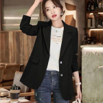 2023. aasta pikkade varrukatega lahtised vabaaja temperamendiga &uuml;ler&otilde;ivad, mood vabaaja m&otilde;&otilde;naga &auml;ritopsid Elegance'i Korea versioon Outwear Joped Kontori naised L must