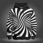 Graafiline optiline meeste mood, 3D-printeriga kapuuts, spordiga v&auml;ljas, pikkade varrukatega, tr&uuml;kiga, taskuga kapuutsiga dressipluus S