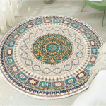 Puuvillane linane vaip Retro boheemlaslik &uuml;mmargune &ouml;&ouml;kapi geomeetriline p&otilde;randamatt elutuppa kodu kaunistus Boho vaip 80cm Diameter