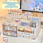 Lauaarvuti kosmeetika hoiukarbi korraldaja sahtel Kontori hoiurest Kirjatarvete pliiatsihoidja j&auml;nku sahtli korraldaja Armas kawaii valge