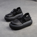 Johnature &uuml;mara varba paksu tallaga sandaalid Retro ehtsast nahast mugava pehme tallaga naiste kingad 34 must