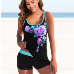 Naiste &otilde;larihmaga ujumistrikoo Rose Print Bikini Tankini ujumistrikoo S sinine