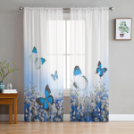 Hortensia ja liblikad L&auml;bipaistvad aknakardinad elutuppa Magamistoa Moodsad voile t&uuml;llkardinad Kangast kardinad k&ouml;&ouml;ki 135W x 114H(cm)
