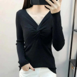 Naiste V-kaelusega kampsun Slim Fit L&uuml;hike, Pullover Silmkoeline Kampsun Tugev pikkade Varrukatega Naiste Kevad-S&uuml;gis S sinine