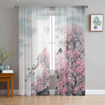 Ploomi-hiina stiilis tint Moodne tr&uuml;kitud t&uuml;llkardinad magamistoa r&otilde;dule, aknakujundusele Loominguline mood Kodu l&auml;bipaistev kardin 135W x 114H(cm)