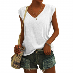 Naiste V-kaelusega T-s&auml;rk vabaaja korgiga varrukatega vest, massiivne avar pluus, istuv paaki L