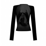 S&uuml;gisene naiste vintage gooti stiilis Harajuku graafiline marli O-kaelusega T-s&auml;rgid, l&auml;bipaistvad s&auml;rgid, pikkade varrukatega k&auml;rbitud topid Gyaru Y2k Grunge S must