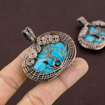 Natural Tree Of Life Tibetan Turquoise Gemstone Copper Wire Wrap Pendant 2 z8k37