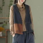 Korea versioon Retro denimvest kevadsuvine naisteriided lahtised suures suuruses mantel l&uuml;hike moodne v&auml;rviga sobiv V-kaelus XXL