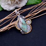 Natural Chrysoprase Handmade 925 Sterling Silver Two Tone Pendant 2.5 t3b39