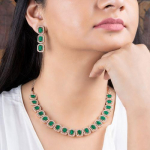 Estele Rose Gold Plated CZ Emrald stones Necklace Set for Women