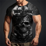 Uus Skull Meeste T-s&auml;rk Suvine Mood Meeste l&uuml;hikeste varrukatega riided Meeste &uuml;lisuure O-kaelusega T-s&auml;rk 3D-printeriga Piraat Skull Tops S