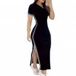 Naiste kleit, k&uuml;ljeprindiga, v&auml;rviline istuvus, &uuml;mmargune, sobiv triibuline &otilde;huke l&otilde;hik, roosa kael, l&uuml;hikesed varrukad pahkluu pikkus M