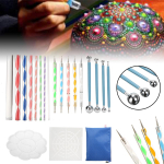 19 tk. Uued mandala t&auml;ppimist&ouml;&ouml;riistad koos veekindla hoiukotiga kivide maalimiseks