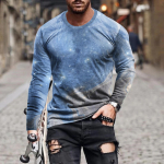 Vintage, lihtne &uuml;hev&auml;rviline 3D-prindiga suvine &uuml;mara kaelusega meeste T-s&auml;rk vabaaja pikkade varrukatega &uuml;lisuur pullover Moodsad meeste r&otilde;ivad S