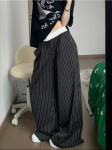 Mustad triibulised kottis Y2k vintage Korea stiilis p&uuml;ksid, &uuml;lisuured Harajuku moe kontori daami p&uuml;ksid L