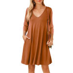Women 3/4 Sleeve Plus Size Casual Fall Dresses V Neck T shirt Long Tunic Dress M must