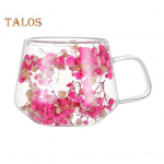 200 ml l&auml;bipaistvast klaasist kruus Kahekordse seinaga isoleeritud tass k&auml;epidemega Esteetiline veetustatud lillekujundusega soojust s&auml;ilitav trummel kohvitee jaoks 200ML roosa