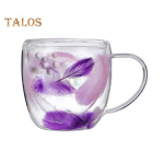 Kahekordse seinaga klaasist kohvikruus 250/350 ml sulgedest disaintass k&auml;epidemega, isoleeritud p&otilde;letusvastase, mugava k&auml;epidemega, temperatuuri reguleerimise trummel tee jaoks 250ml