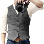 Meeste s&uuml;gis- ja talvised V-kaelusega &uuml;likonnad Vest kalasabast tviidist Slim Fit vest vabaaja klassikaline pidulik &auml;ri pulmapeigmeestele XL