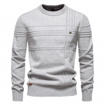 AIOPESON Meeste Crewneck Pullover Kampsun Kootud Puuvillane Triibuline Kvaliteetsed S&uuml;gistalvised Soojad Kampsunid Meestele S 55-65 kg helehall v&auml;rv