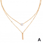 Kvaliteetne lihtne kahekihiline kaelakee v&otilde;lukett Clavicle uued ehted sillutatud disain W4D2 Golden-One size