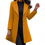 Naiste villane jope Ujutatav krae &uuml;hev&auml;rviline &uuml;herealine mantel Slim Fit termiline pikkade varrukatega pendelr&auml;nne tutvumine kevad s&uuml;gis-talvine mantel S kollane