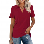 Naiste l&uuml;hikeste varrukatega T-s&auml;rgid Suvised V-kaelusega s&auml;rgid Kaelusega Casual Basic Tees Pluus XXXL veini