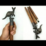 Antiikviimistlusega metallist k&auml;ngurupea k&auml;epide, puidust jalutuskepp-k&otilde;nnikepp-kepp