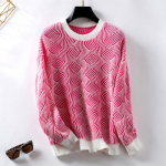 QICED Retro vabaaja triibuline kampsun naiste s&uuml;gis-talvine pullover lahtise l&otilde;ikega pikkade varrukatega v&auml;rvikontrastiga kampsun XL roosa punane v&auml;rv