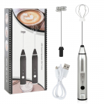 Elektriline k&auml;eshoitav munavispli piimavahustaja vahumasin USB laetav mikser 2 roostevabast terasest h&otilde;be