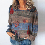 Natural Scenery Print pikkade varrukatega T-s&auml;rk S&uuml;gis vabaaja naiste T-s&auml;rgid Igap&auml;evased lahtised naisteriided Vintage t&auml;navar&otilde;ivad pullover S