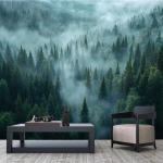 Udune Metsa Seinamaaling Udune Metsamaa Seinamaaling Tume Roheline M&auml;nnipuude Seinamaaling Loodusmaastiku Tapeet Magamistoa Elutoa jaoks 200 cm(W) x 140 cm(H)