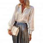 Naiste kevad-s&uuml;gis s&auml;rk &uuml;he n&ouml;&ouml;biga rev&auml;&auml;riga pikkade varrukatega t&ouml;&ouml;le s&otilde;itmiseks ametlik topp plisseeritud l&auml;ikiva pinnaga S