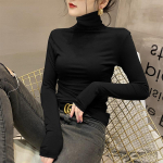 Must Turtleneck Modal v&auml;lismaise stiiliga &uuml;laosaga naiste kevad- ja s&uuml;giss&auml;rgi &otilde;huke virnastatud krae pikkade varrukatega Slim-fit T-s&auml;rgiga 2XL