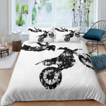 3D Motokrossis&otilde;itja Tekikott Komplekt Mikrokiud Punane Must Mustusejalgratas &Auml;&auml;rmuslikud Spordialad Teema Mootorratta Muster Voodipesu Komplekt Kuninglik Suurus EU single(135x200cm)