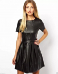 New Women's Round Neck Leather Dress Real Lambskin Style Slim Fit trendy Fashion S must
