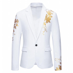 Uus Mood Paisley Kuumstantsitud Tr&uuml;kk Meeste &Uuml;likonnajakk Vabaaja &Auml;ri Pulm Slim Fit &Uuml;likond &Uuml;he N&ouml;&ouml;biga &Uuml;likond Peojakk Kontor US XXL valge