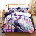 3D Prindi Kochou Shinobu Voodipesu Anime Demon Slayer Voodipesu Komplekt 200x200 Teismelised Poisid Twin &Uuml;he Inimese Queen King T&auml;iskasvanu Tekikoti Komplektid 218x177cm 86x70in