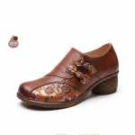 Retro Lillemustriga Boho Kingad Kontsaga Punased Naiste Kingad Ehtne Nahk Naiste Keskmise Kontsaga Disainer Naiste Kingad Naiste Kingad CN 35 pruun