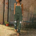 Naiste rebitud aukudega vabaaja veniv pikk kombinesoon taskutega Jumpsuit Naiste retro denimist rinnat&uuml;kiga overallid teksap&uuml;ksid Kombinesoonid ja rompertid XXXL roheline
