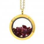 Pierres et Min&eacute;raux. Collier Rubis brut. Mod&egrave;le M&eacute;daillon 25 mm. Couleur Or.