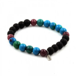 Pierres et Min&eacute;raux. Bracelet Perles L&eacute;pidolite + Onyx noir mat + Chrysocolle 8 mm. Fabriqu&eacute; en France.