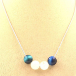 Pierres et Min&eacute;raux. Collier perles Oeil de Tigre bleu clair + Pierre de lune 8 mm. Chaine Collier femmes, hommes. Taille personnal