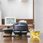 Mustast keraamikast teekann ja teetasside komplekt Teevalmistamise komplekt Reisi-teekomplekt V&auml;line kaasaskantav kott Hiina teekomplekti tarvikud 1 kauss 2 tassi